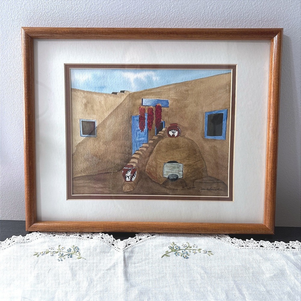 Joe Adamich Peppers & Pots 1995 Signed Southwest Adobe Watercolor Framed Art